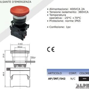 Pulsante d'emergenza a Rilascio a Fungo Rosso con contatto NC
